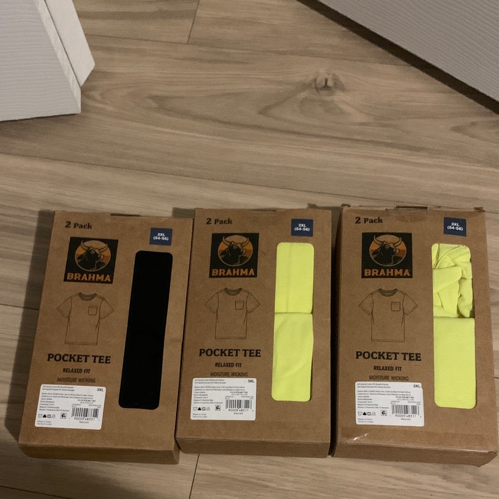 3- 2-Pack Pocket Tees - Black & Neon Yellow 3XL